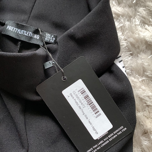 NEW PRETTYLITTLETHING Black Side Tape Leggings Size 0 - Picture 2 of 4